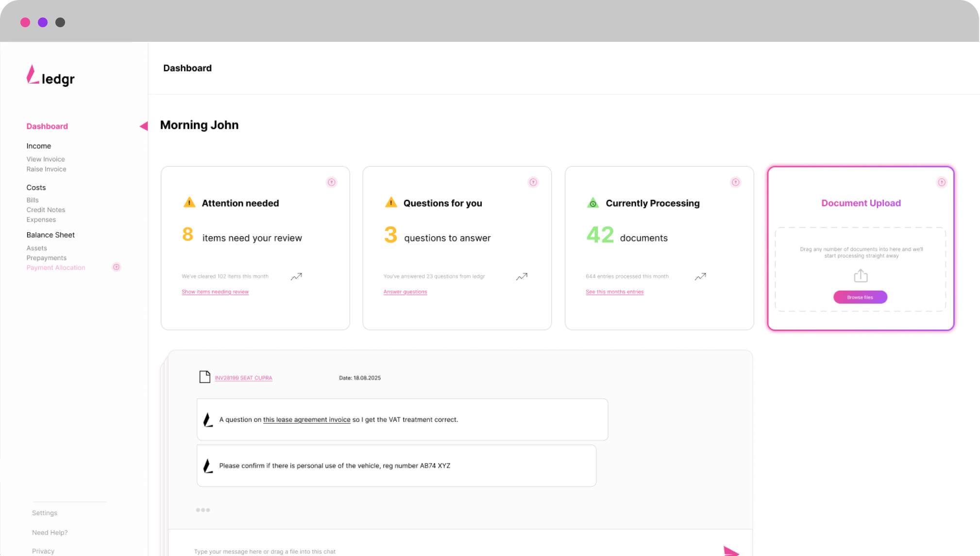 Screenshot of ledgr dashboard